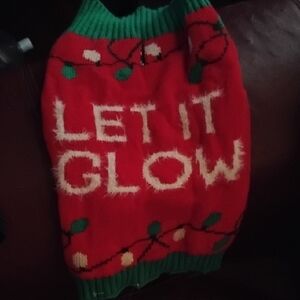 Festive Red Dog Sweater with 'Let It Glow' Design